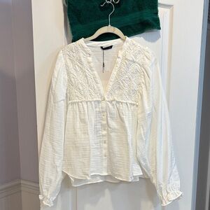 NWT Zara White Textured Blouse with Embroidery